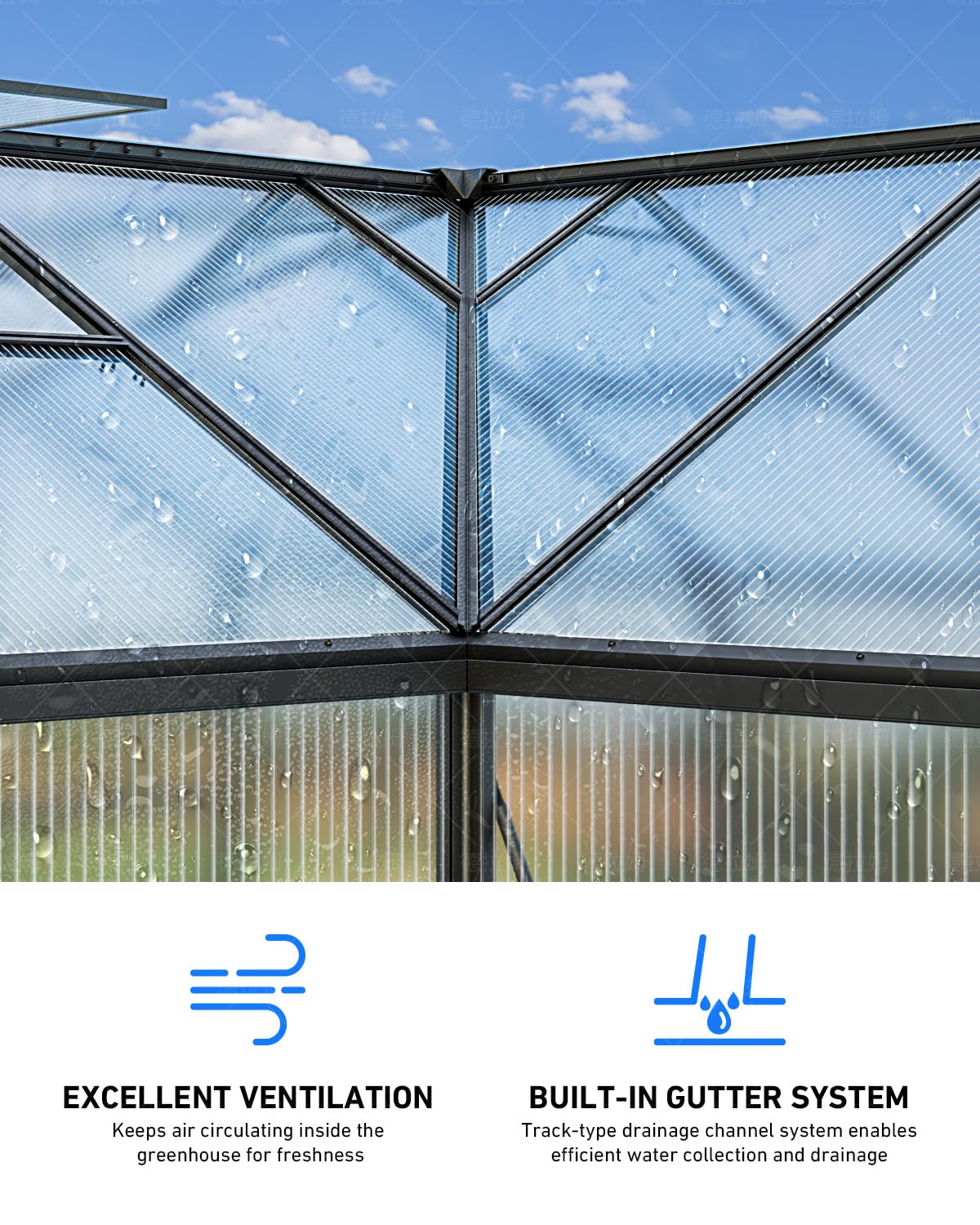 12x12 FT T-Shape Greenhouses, Polycarbonate Green House with UV Protection, Heavy Duty Greenhouse with Windproof Aluminum Frame, Roof Vent & Quick-Install Design for Backyard or Garden Use