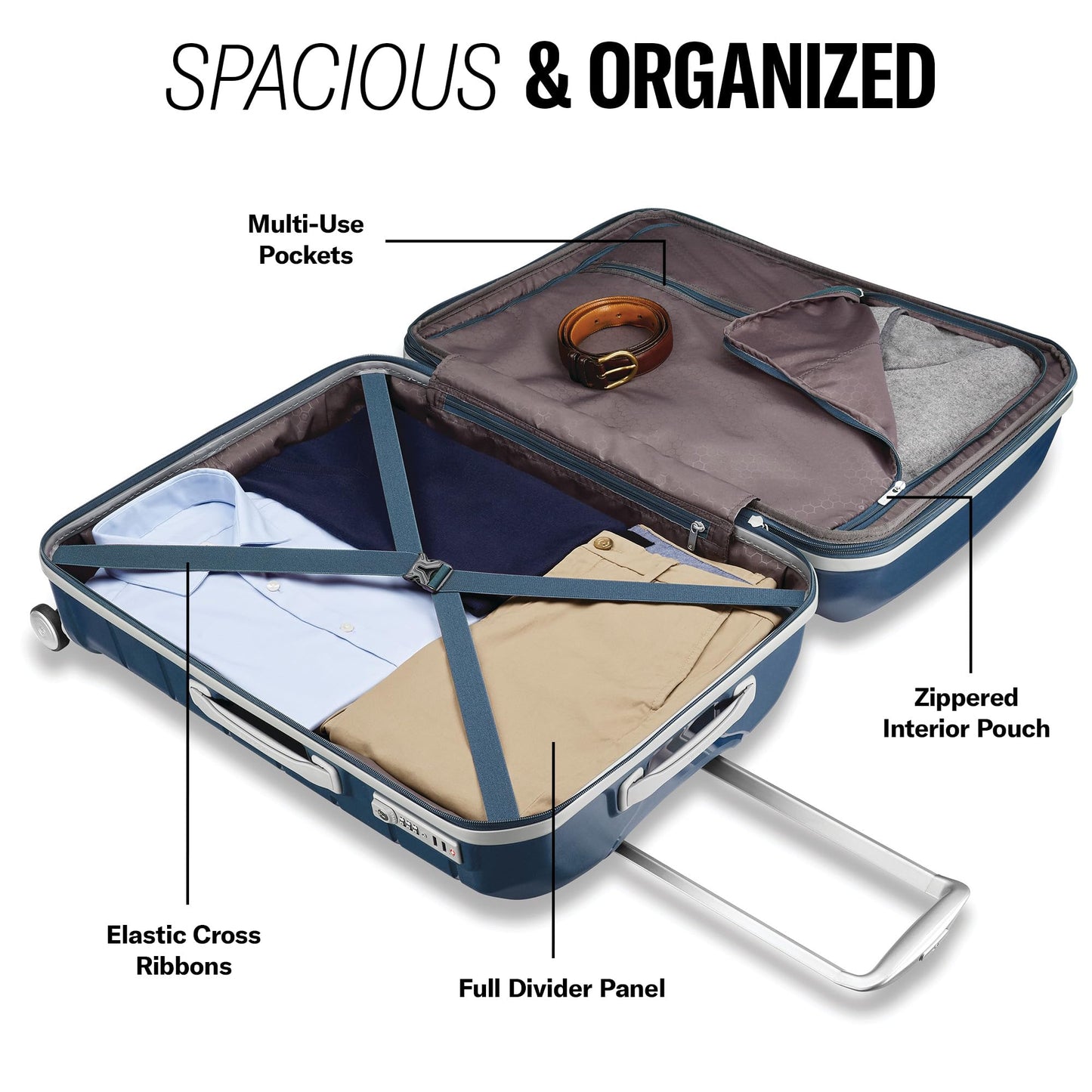 Samsonite Freeform 2-Piece Luggage Set - Carry-On & Large Checked Luggage with Dual Spinner Wheels - Durable Polypropylene Hardshell - TSA Lock, Airline-Approved - Expandable Hard Shell - Navy