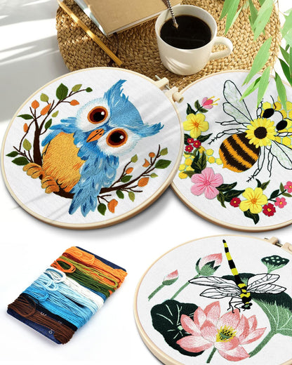 TINDTOP 5 Sets Embroidery Kit for Beginners Adult, Embroidery Kit for Beginners Include Embroidery Cloth Hoops Threads for Craft Lover Hand Stitch with Embroidery Skill Techniques