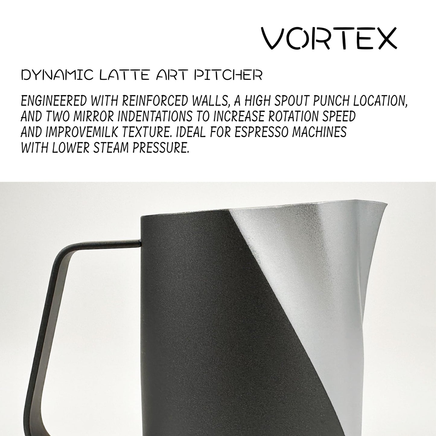 Barista Swag Curved Body Coffee Milk Frothing Cup for Espresso Machines Latte Art 500ml Steaming Pitchers (Matte Gray-Black)