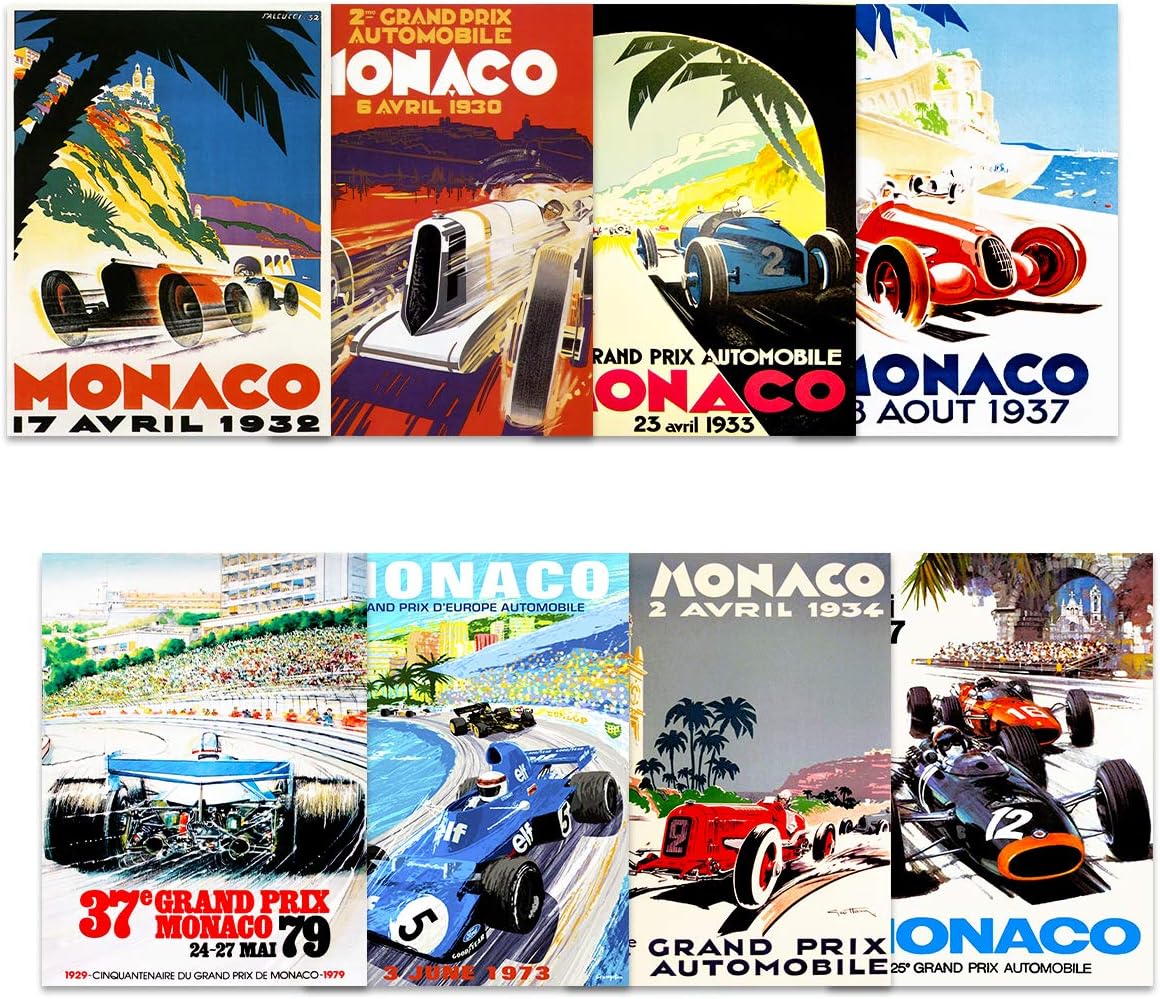 Artery8 Monaco Grand Prix Classic Racing Motor Sport Advert - Premium Wall Art Poster Pack of 8 for Home Decor