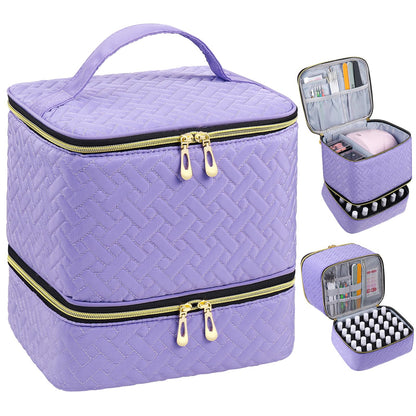 RZMAYIS Nail Polish Organizer, Nail Polish Storage Holds 30 Bottles & Nail Lamp, Double Layer Nail Bag Organizer Case, Portable Nail Polish Holder for Nail Tech Travel & Manicure Kit