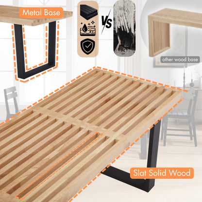 Hyfirm Natural Wood Dining Bench Nelson Slat Wooden Bench Entryway Bench, 55" Modern Wood Bench Indoor with Black Metal Legs Skeleton Seat for Living Room Bedroom End of Bed