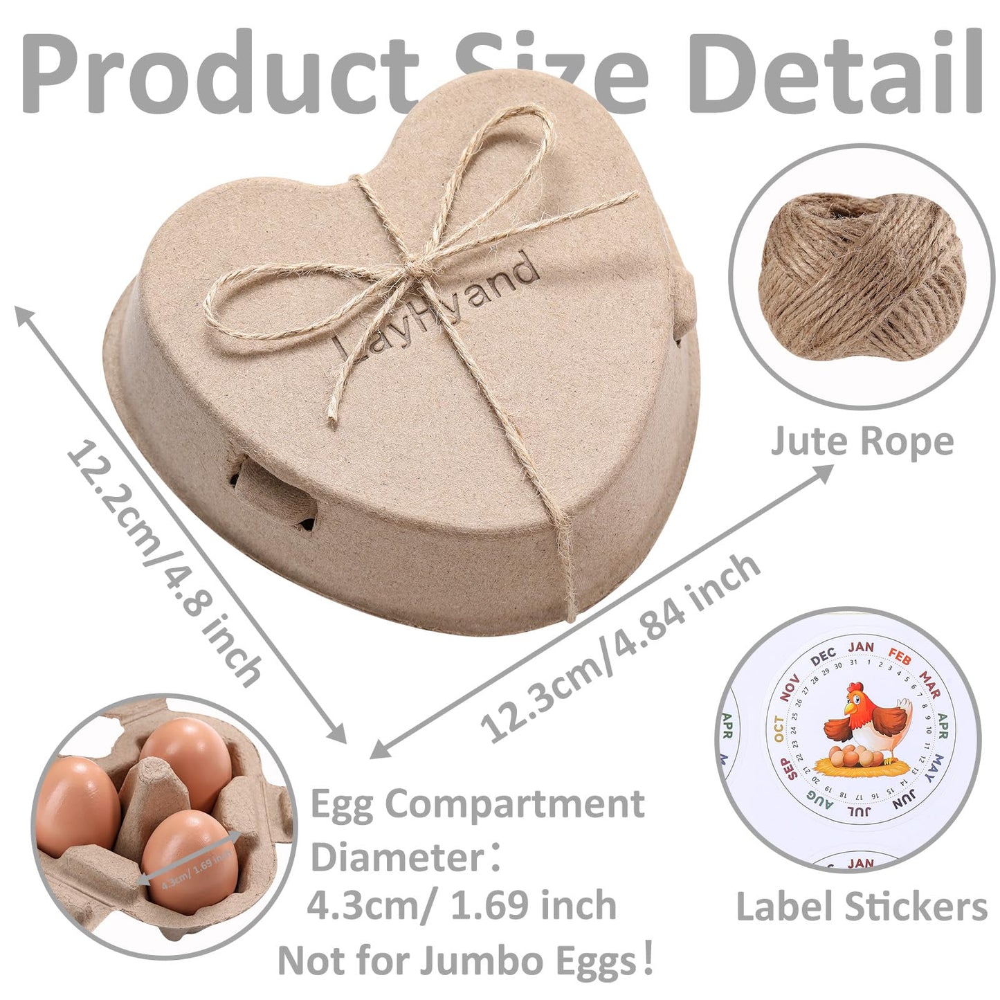 30 PCS Valentine Heart Shaped Egg Cartons with Labels, Easter Pulp Paper Egg Cartons 3 Count with Jute Rope, Cute Egg Basket Storage Container Holder, Lover Gift Chicken Eggs Crate