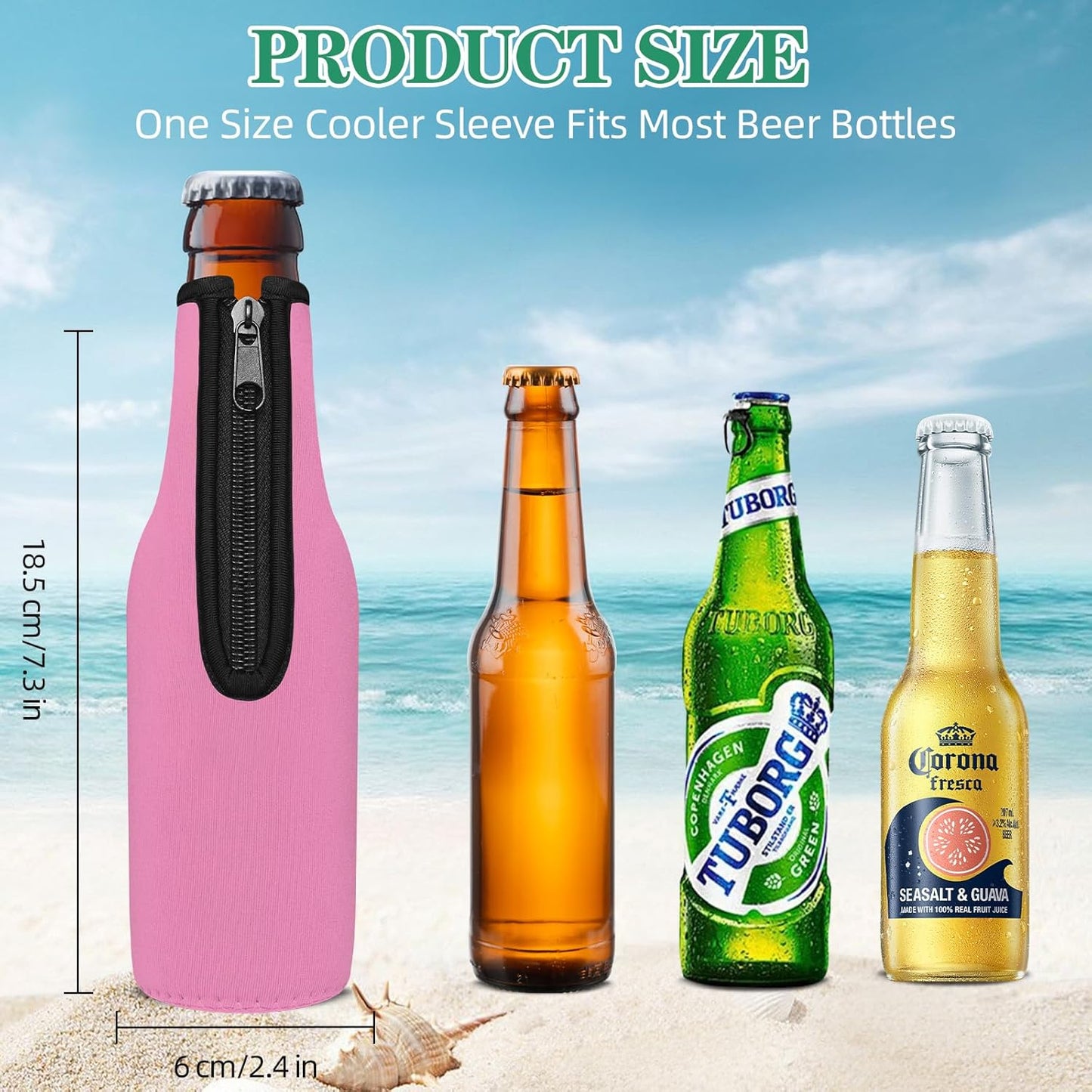 12 OZ 12 Pack) Beer Bottle Cooler Sleeves, Standard Zip-up Extra Thick Neoprene Insulated Sleeve-Keep Beer Cold