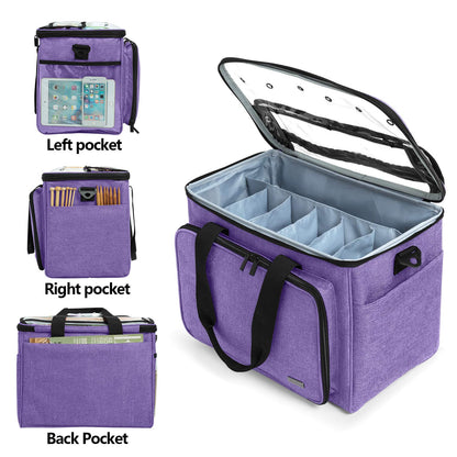 Teamoy Knitting Bag, Yarn Tote Organizer with Inner Divider (Sewn to Bottom) for Crochet Hooks, Knitting Needles(Up to 14"), Project and Supplies, Purple -No Accessories Included