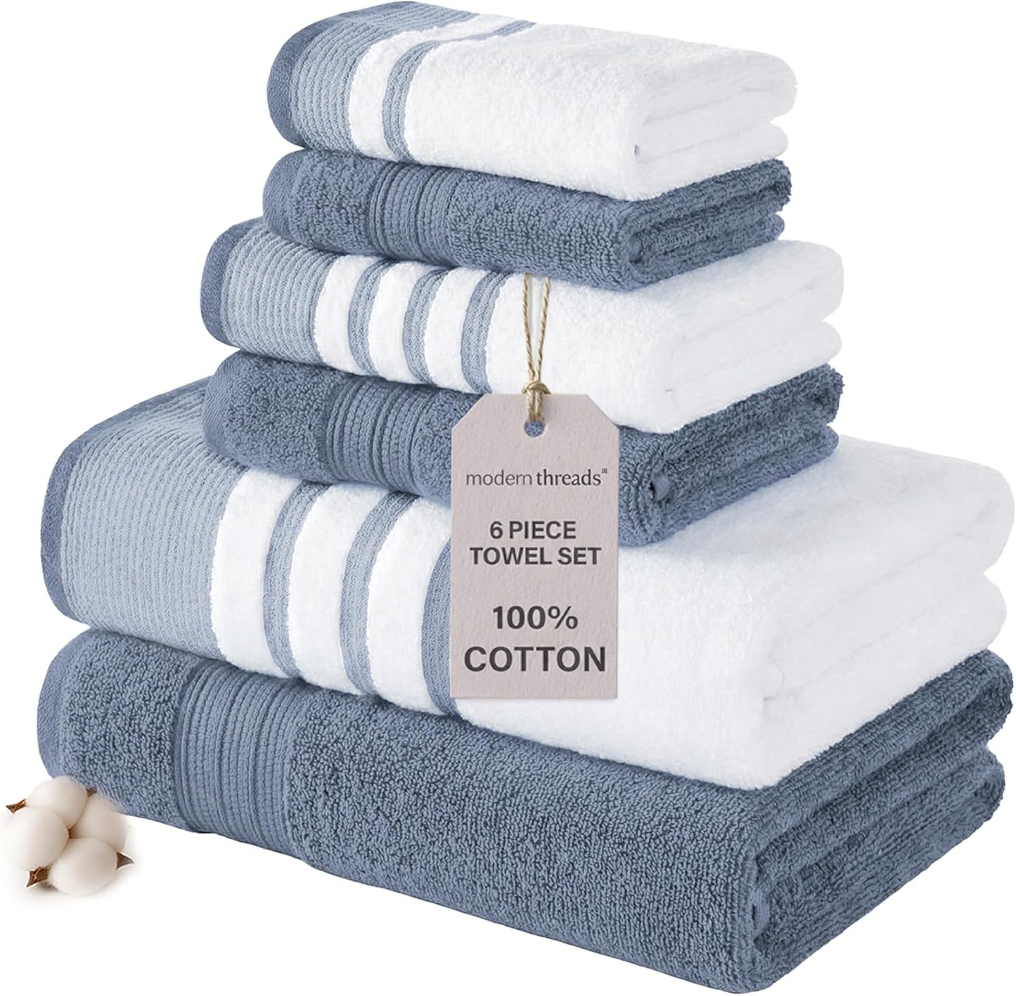 6-Piece Set 100% 2 2 2 Modern Threads Towel Cotton, Quick Dry, Ultra Absorbent Includes Bath, Hand, Washcloths