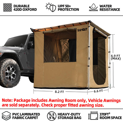 SAMOUT Vehicle Awning Room 6.6' x 8.2' Rip-Stop 420D Oxford Side Awning With PVC Floor, Waterproof & Wind Resistance, Easy Setup Design (Room Only)