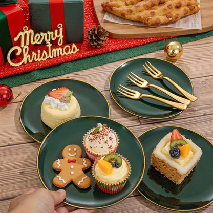 Festiva 200Pcs Green Dessert Plates 6.3" with Plastic Forks 5"- Small Disposable Plates- Dessert/Cake/Appetizer Plastic Plates include 100Plates 100Forks for Birthday Party&St.Patrick's Day& Easter