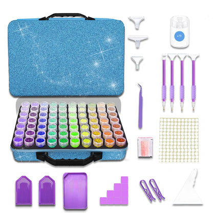 Waykape 70 Slots Sparkle Diamond Painting Storage Box, Diamond Art Tools and Accessories Organizer for 5D Diamonds, Rhinestones – Portable, Shockproof Craft Storage Container, Premium Blue Matte Case