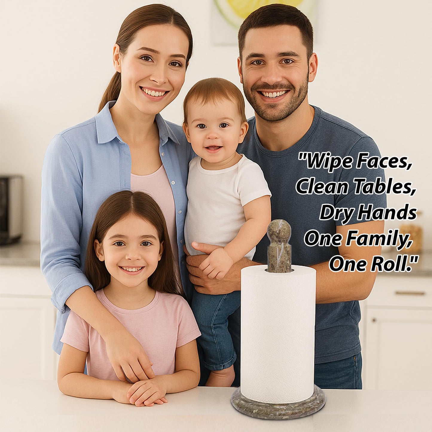 TheWolfard Handmade Fossil Grey Marble Paper Towel Holder – Natural Stone Stand with Subtle Fossil Patterns – Luxury Countertop Decor for Kitchen & Bathroom – Elegant Gift Idea