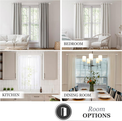Kenney Rachel Fluted Ball Window Curtain Rod, Adjustable 28-48 Inch, Antique White