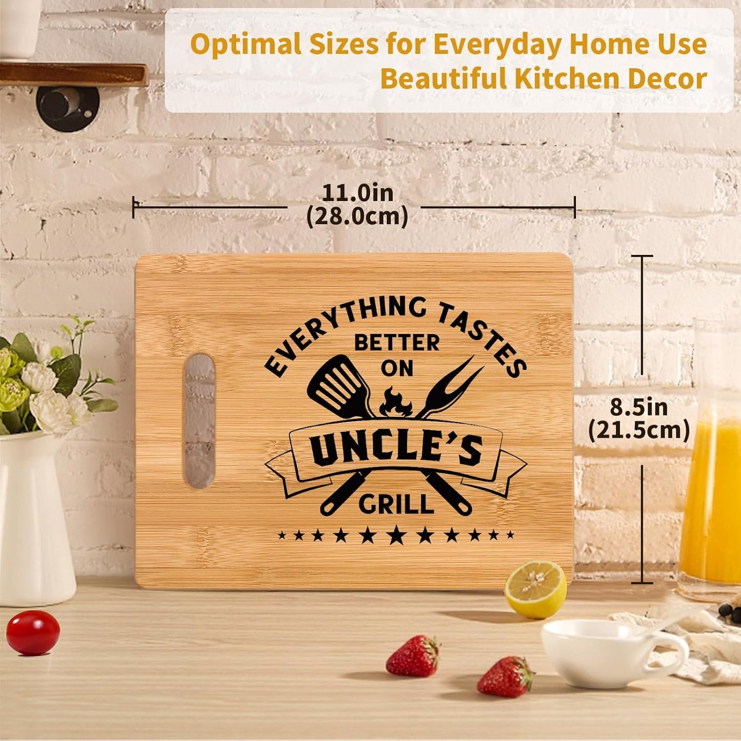 Unique Bamboo Cutting Board - Best Uncle Birthday Gifts from Niece Nephew - Cool Gifts for Uncle's Grill