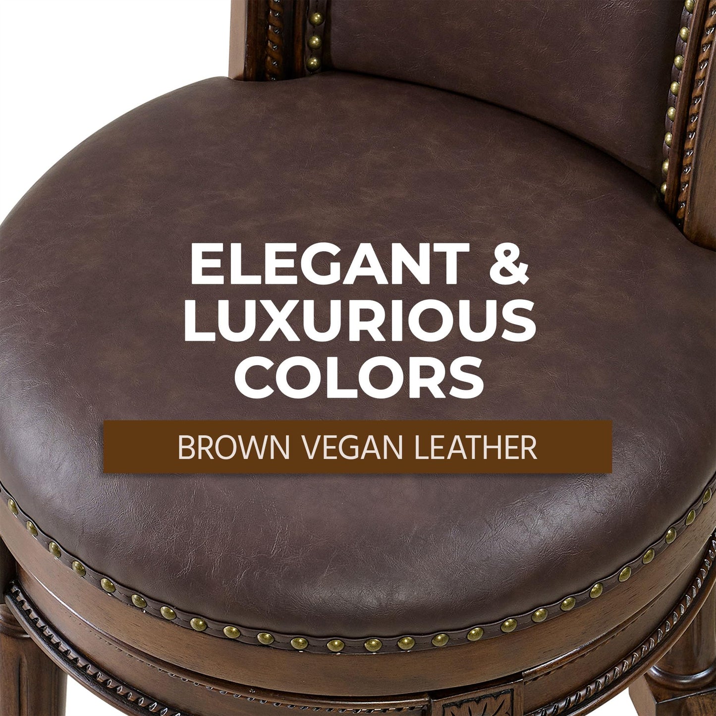 ROME + OAK Runyan 26" Swivel Counter Stool, Rotating High Back Barstool in Dark Walnut Finish with Vintage Brown Vegan Leather Seat
