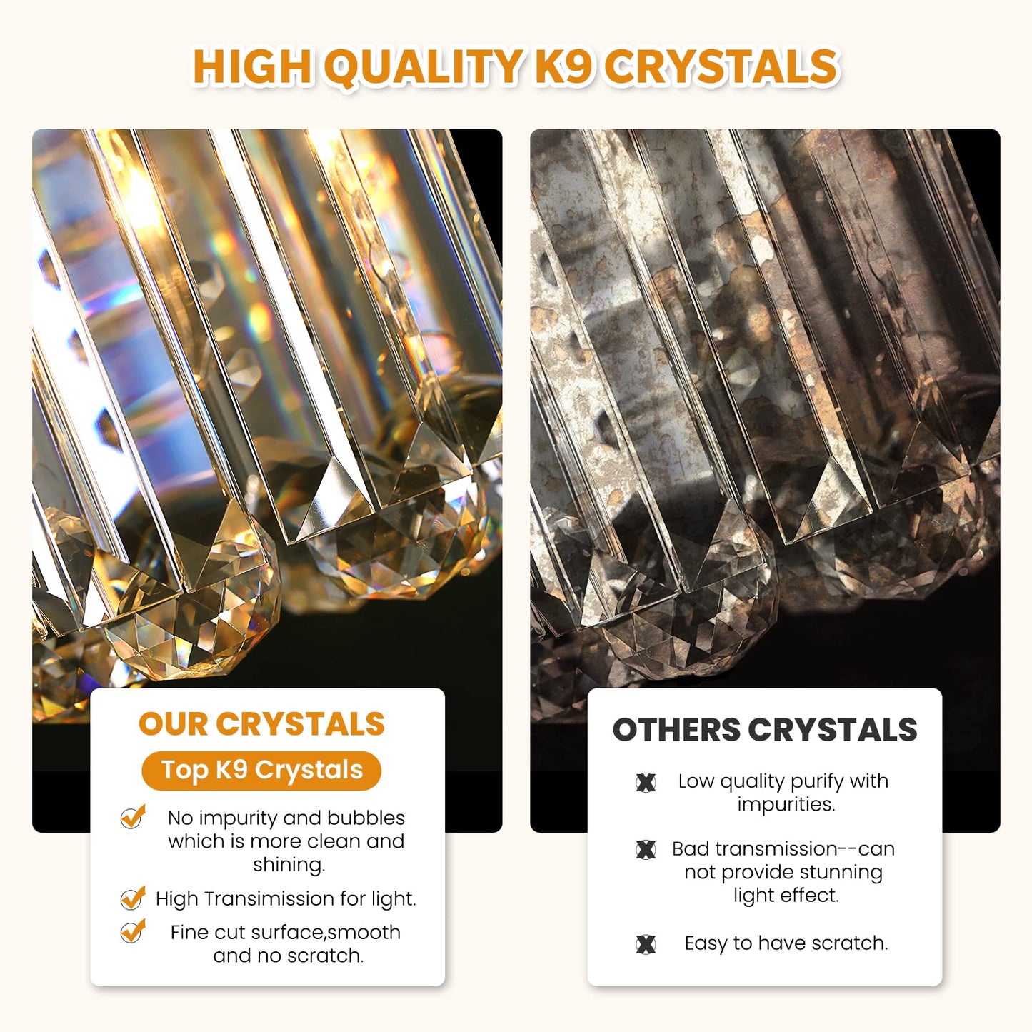 7PM Rectangle K9 Crystal Chandelier Modern Rectangular Pendant Lighting Fixture for Dining Room Kitchen Island Bedroom Black L47'' x W10'' x H10''