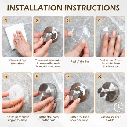 Ninth Five Suction Cup Hooks for Shower, Bathroom Wall Door Hooks for Towels, Robes, Loofahs Hanging, Removable Suction Towel Hook for Tile Glass Mirror, No Drill(4 Pack, Silver)