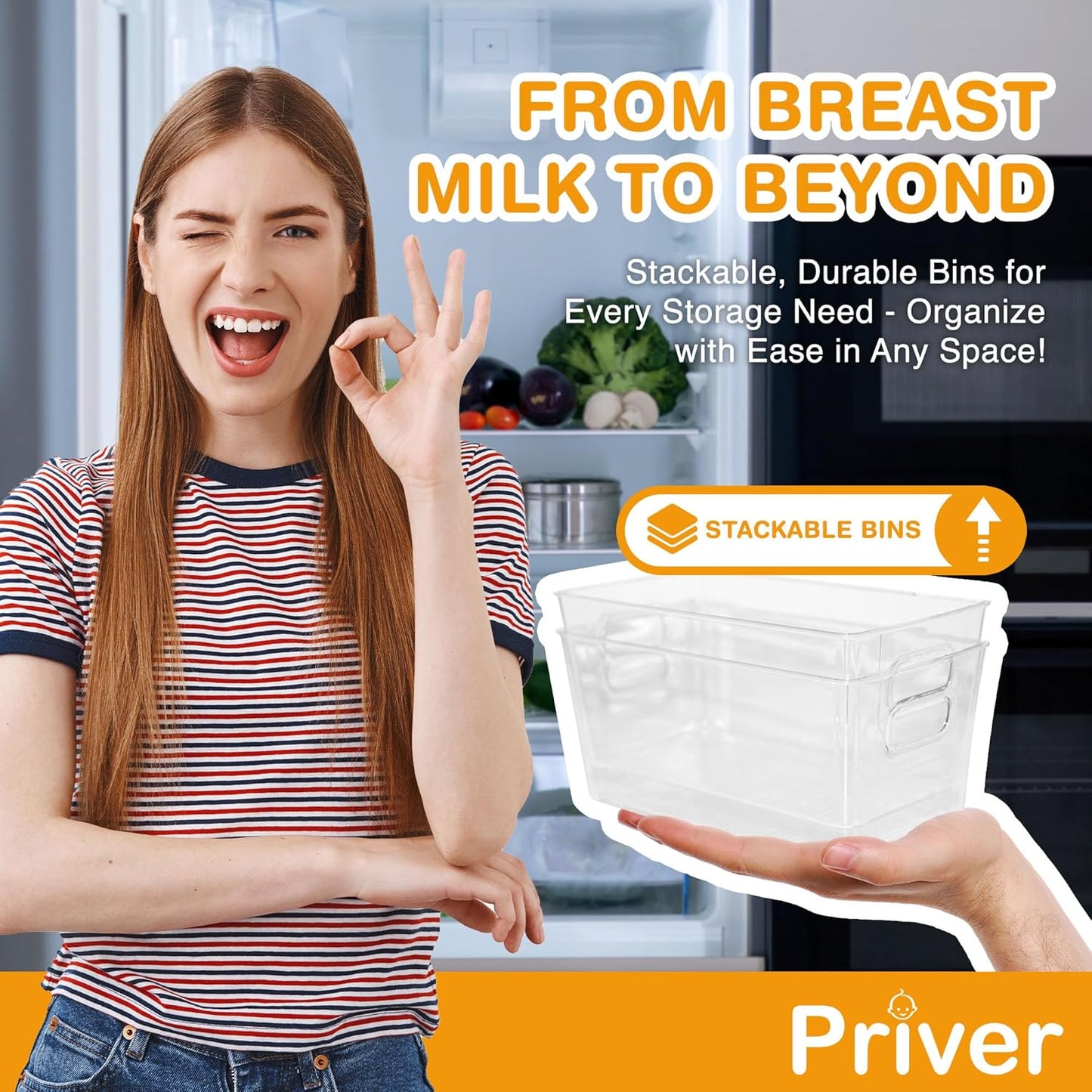4 pack 5.2 9.3" 4.2" Priver - Breast Milk Freezer Storage Containers, - Breastfeeding Essential in Organization