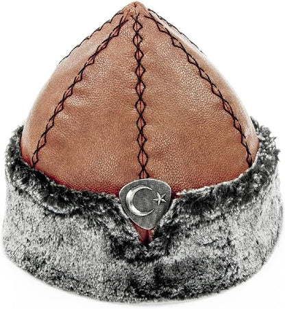 Tesettuer Miss Turkish Ottoman Bork Hat, Ertugrul Faux Leather Fur Winter Cap