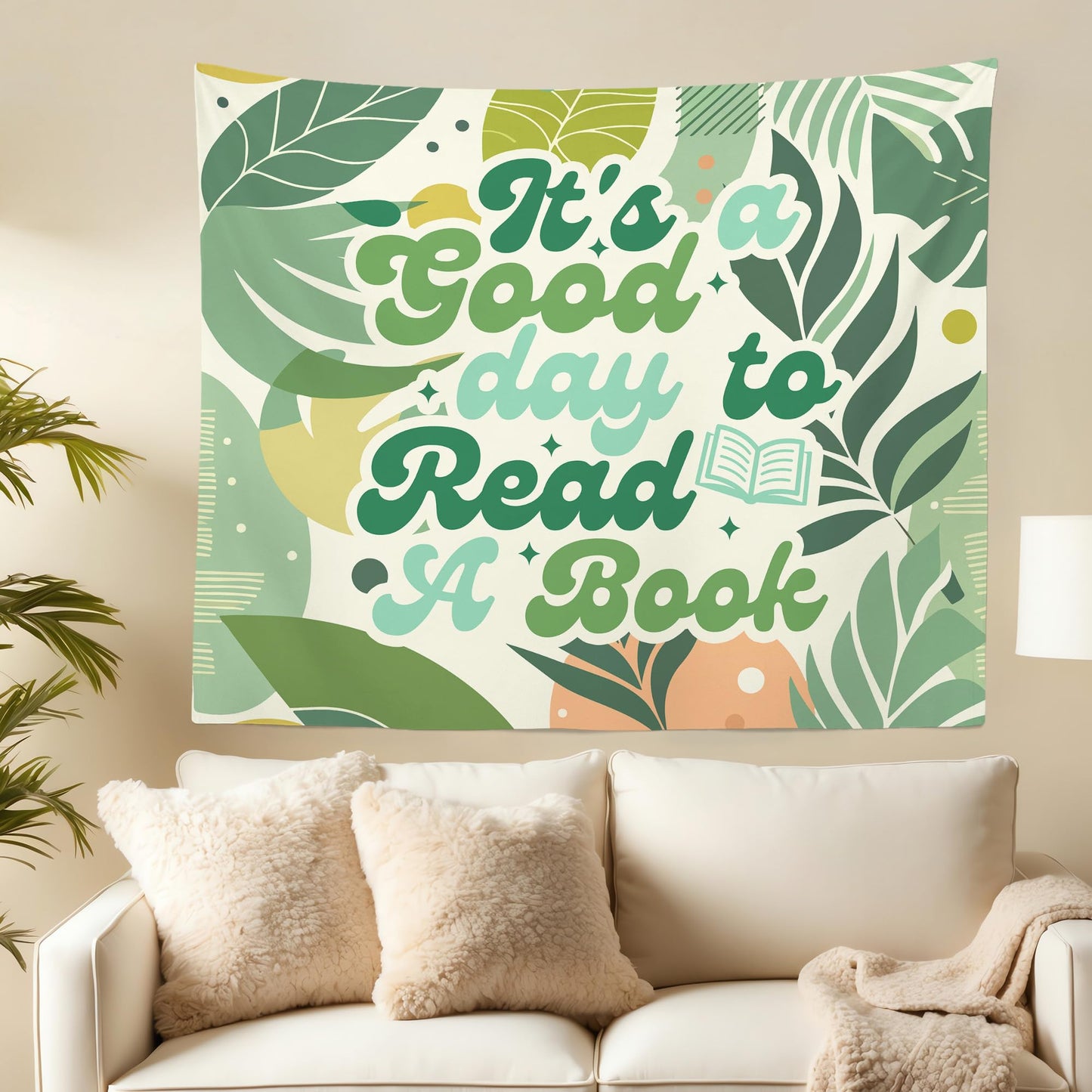 MNASAIOO It's A Good Day to Read A Book Classroom Wall Tapestry Hanging,Green Plants Leaf Reading Banner Tapestries,Boho Wall Decor for Kids Book Lovers School Library Reading Nook Corner Dorm 50x60in