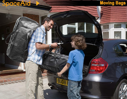 SpaceAid Heavy Duty Moving Bags - 8 Pack Large Storage Totes with Backpack Straps & Strong Handles | Black