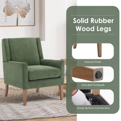 COLAMY Modern Wingback Living Room Chair Set of 2, Upholstered Fabric Accent Armchair, Single Sofa Chair with Lounge Seat and Wood Legs for Bedroom/Office/Reading Spaces, Green