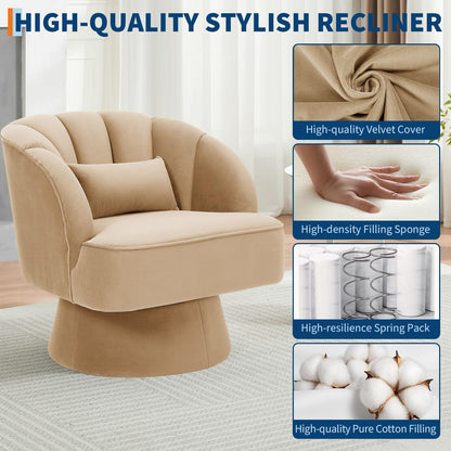 GarveeHome Modern 360° Swivel Velvet Barrel Accent Armchair – Striped Backrest & Plush Padding, Comfy Round Lounge Chair for Living Room, Bedroom, Reading Nook