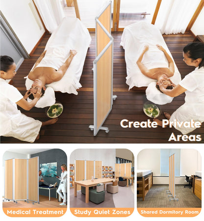SWANCROWN Folding Office Partition 3-Panel Room Divider 71x71 in, Sliding Privacy Screen Portable Temporary Wall for Cubicle, Studio & Home Office, Wood Grain