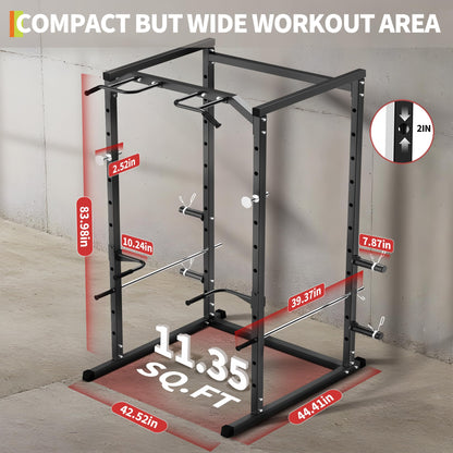 ActiveTrail Heavy-Duty Power Cage with Pull-Up Bar, 1100LB Capacity Squat Rack for Home Gym Strength Training with Adjustable j-Hooks & Safety Bars