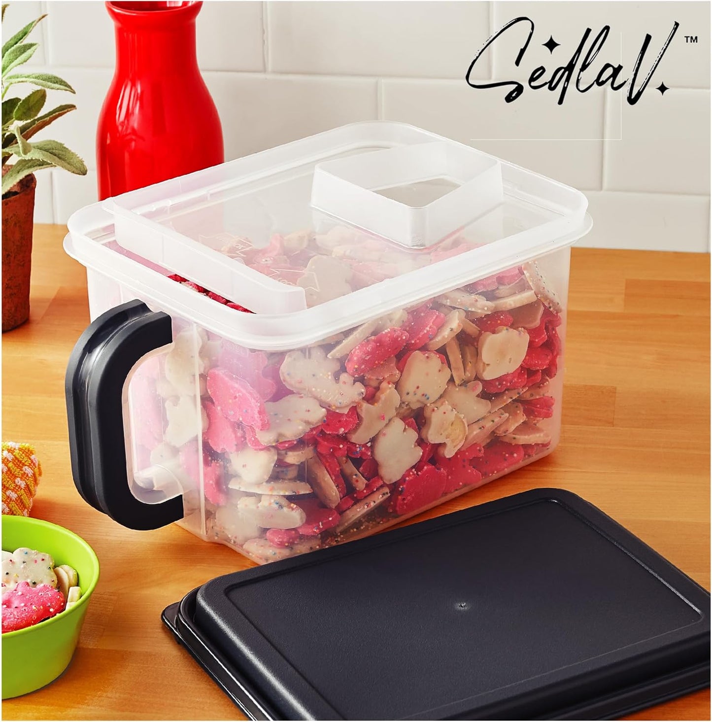SEDLAV Medium Plastic Canister with Handle, 21 Cups - Kitchen Storage Solution with Gray Lid and Handle