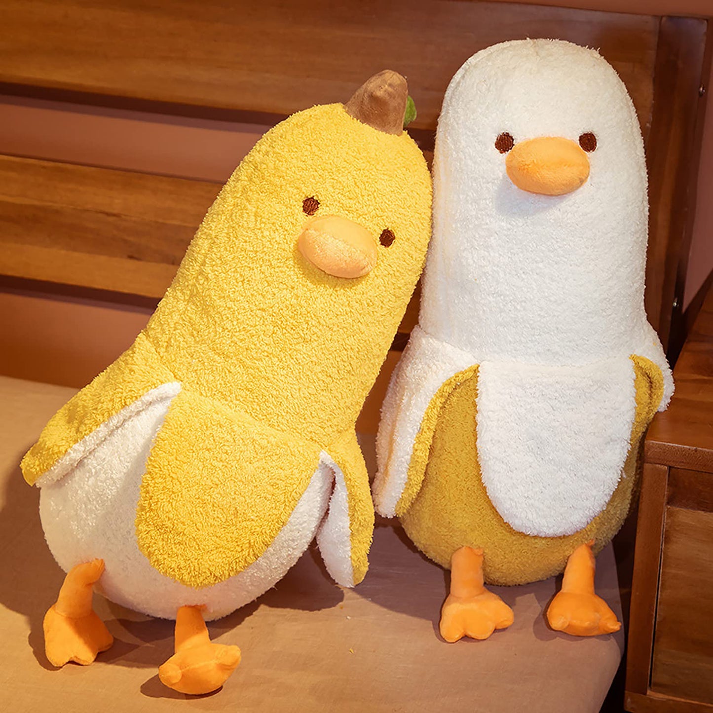 PEACH CAT Banana Duck Plush Toy Cute Plushie Hugging Plush Pillow Duck Stuffed Animal for Girls and Boys Yellow 35.4"