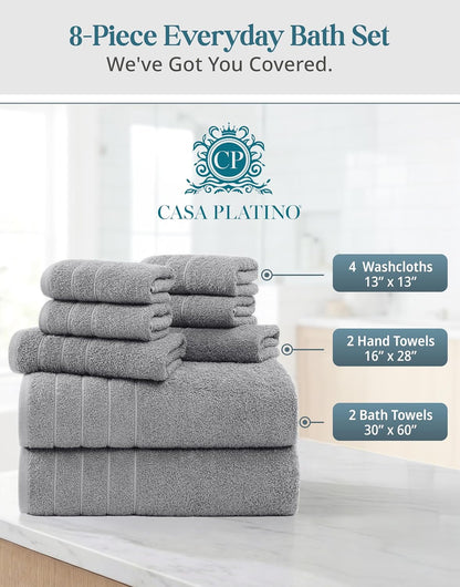 Set 8 2 4 2 Casa Platino Premium Cotton Bath Towel Pcs - Super Soft, Durable & Highly Absorbent - Bath, Washcloths