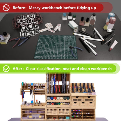 Bucasso Wooden Model Kit Tool Organizer Storage Rack, Paint Rack Organizer with MDF Material, Brush/Screwdriver Storage, Craft Supplies Storage, Suitable for Tamiya Gundam Model Tools, GK10