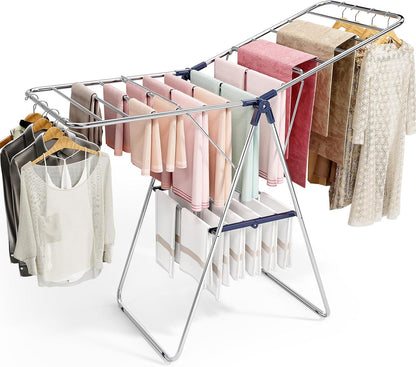APEXCHASER Stainless Steel Clothes Drying Rack - Height-Adjustable & Foldable Gullwings for Indoor/Outdoor Use