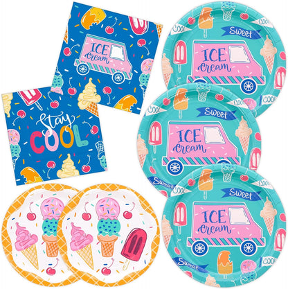 16 Ice Cream Plates and napkins Party Decorations Ice Cream Van and Popsicle Party supplies tableware bulk