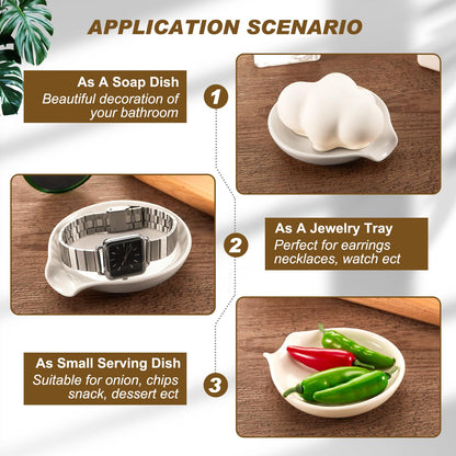 Bokon 4 Pack Ceramic Spoon Rest with Holder, Kitchen Utensil Rest for Stove Top, Dipping Sauce Dishes, Heat Resistant and Dishwasher Safe (White)