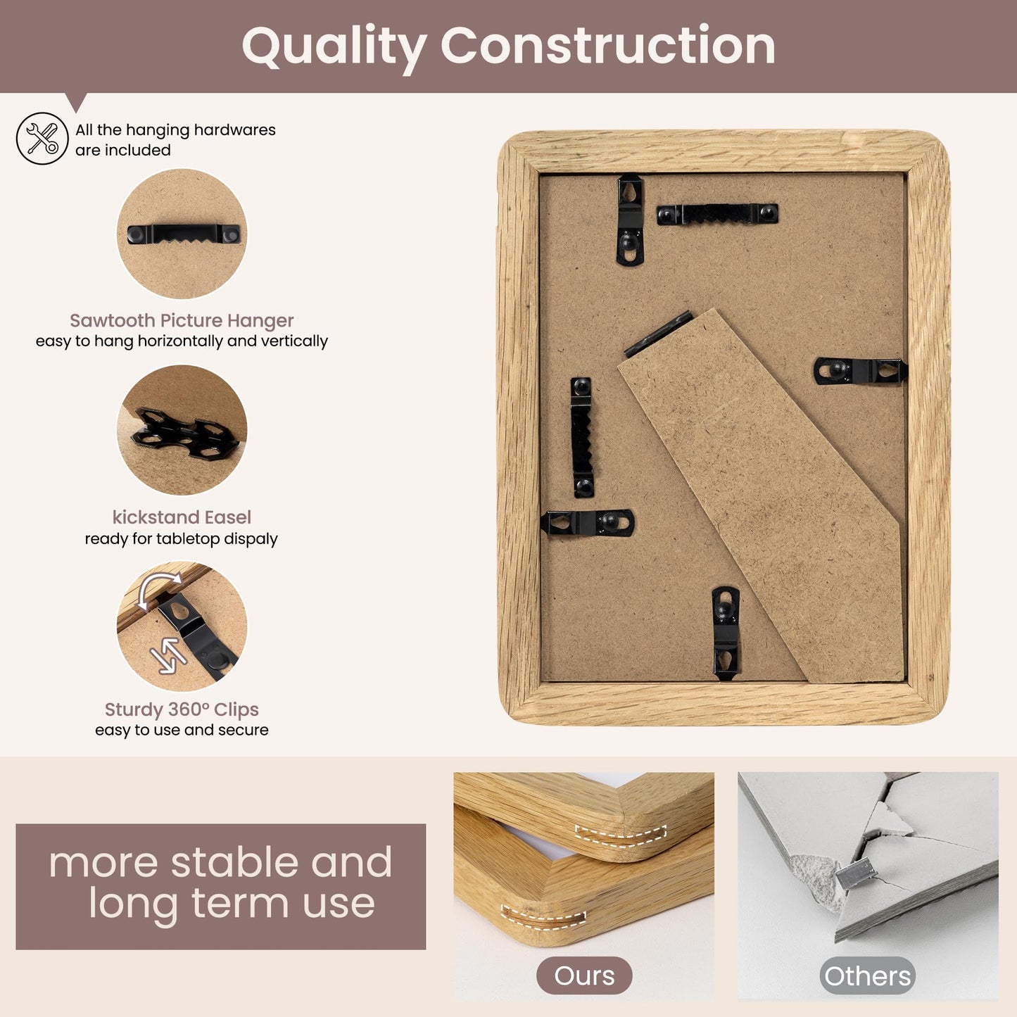 FLYJOE 5x7 Picture Frame - Solid Oak Wood 5 x 7 Photo Frame, 5''x7'' Frame With Mat For 4x6, Tabletop and Wall Display, Hanging Hardware Included, 5 By 7 Picture Frame Wood, Natural Oak