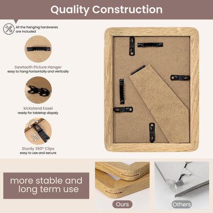 FLYJOE 5x7 Picture Frame - Solid Oak Wood 5 x 7 Photo Frame, 5''x7'' Frame With Mat For 4x6, Tabletop and Wall Display, Hanging Hardware Included, 5 By 7 Picture Frame Wood, Natural Oak
