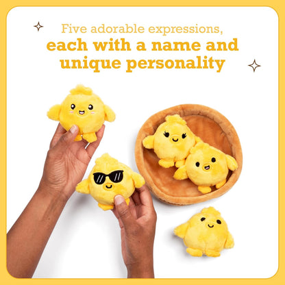 Relatable Emotional Support Chickies | Cuddly Plush Stuffed Animals - Set of 5 with Carrying Basket