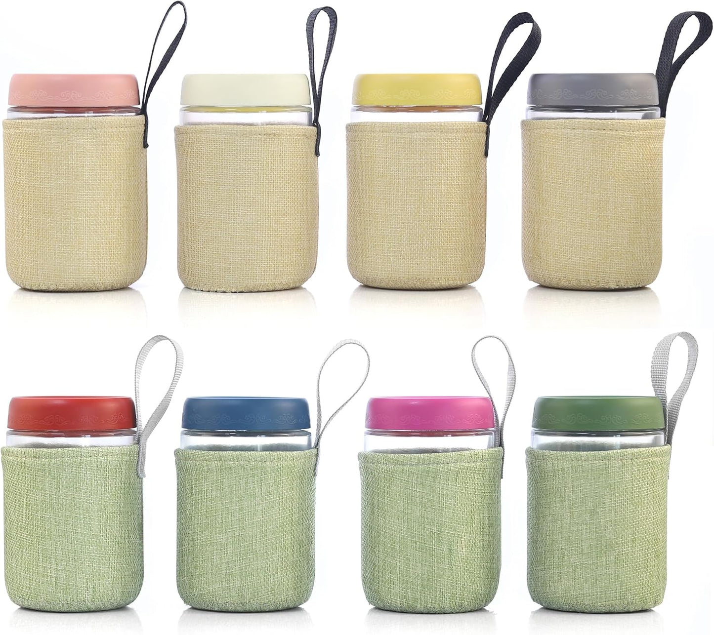 18 OZ 8 Pack (18oz-8 Pack) Overnight Oats Jars with Airtight Lids and Jar Sleeve, Glass Containers for Meal Prep