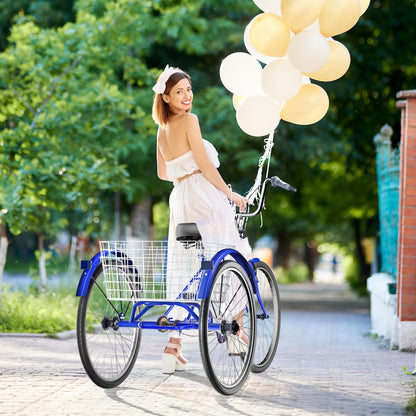 MarKnig Single Speed Adult Tricycle, 3 Wheel Bikes with Large Basket, Cruiser Bike for Women/Men/Seniors, Adult Trike for Outdoor/Shopping/Recreation/Picnic(26Inch Blue)