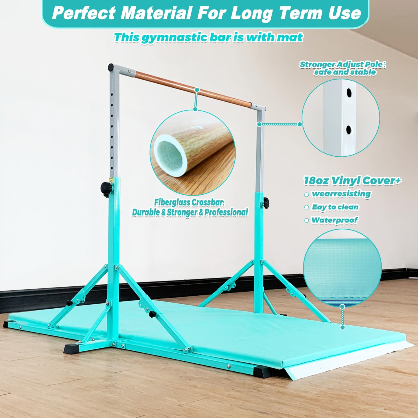MARFULA Foldable Gymnastic Bar with Mat for Kids Ages 3-20, 350 lbs Weight Capacity, Gymnastic Kip Bar Horizontal Bar for Gymnast, Gymnastic Training Equipment for Home and Gymnastic Center Use