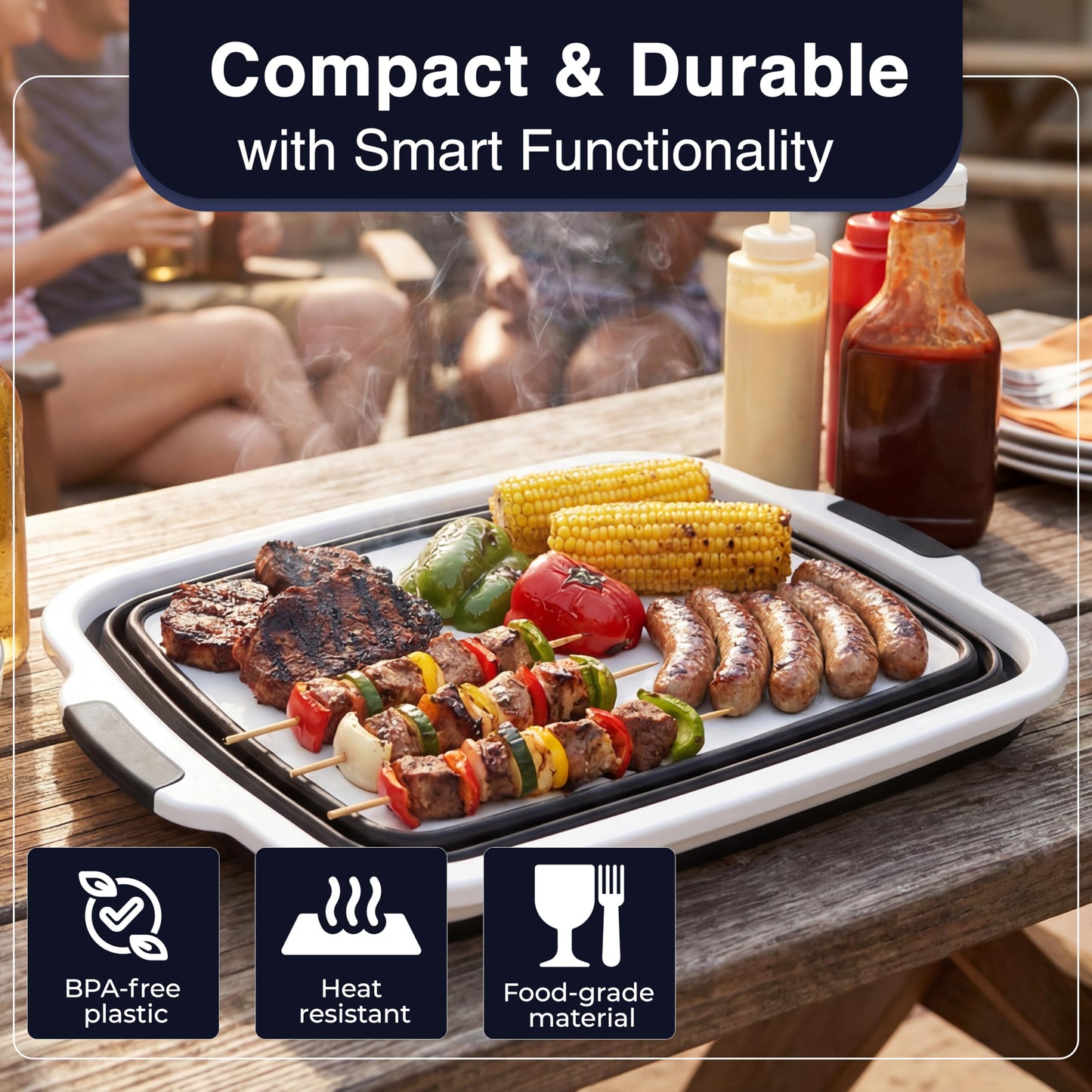 BBQ Prep Tub 16L, Collapsible Cutting Board with Meat Rest Blanket and Chicken Claws, Perfect Meat Prep Tub for Marinating, Shredding, and Grilling, All in One BBQ Accessories for Outing & Picnic