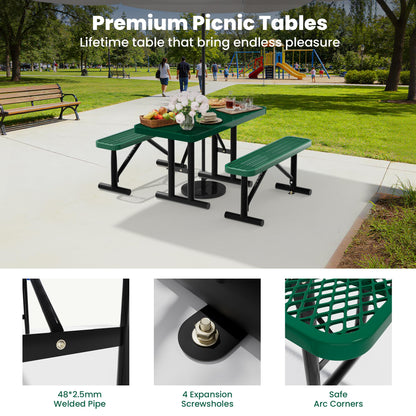 Sunnibety 4FT Metal Picnic Tables for Outdoors, Commercial Rectangular Picnic Table for Outside, Park, Campfield, Patio, Garden, Yard, Thermoplastic Coating, Surface Mounted, Green