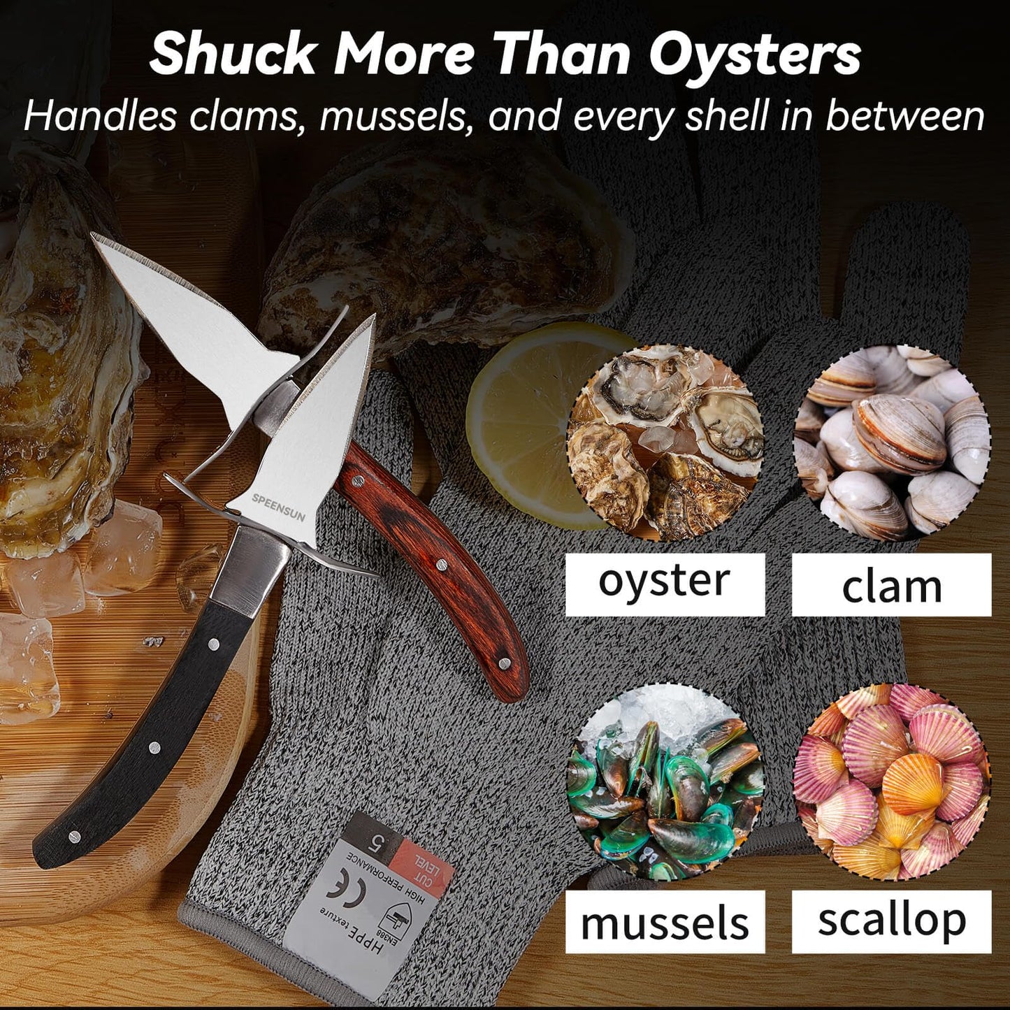 Oyster Shucking Knife,Oyster Shucker,2 Set Sturdy Sharpness Oyster Knife With Comfort Wood-handle,Oyster Shucking Kit With 1 Pairs Of Level 5 Protection Cut-resistant Gloves(L) For Oyster Clam