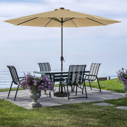 Island Umbrella Calypso 11 ft Octagon Patio Umbrella – With Crank Lift, Push-Button Tilt, Rust-Resistant Aluminum Pole, 8-Rib Frame, Solar LED Lights & Breez-Tex Weather-Resistant Canopy – Champagne