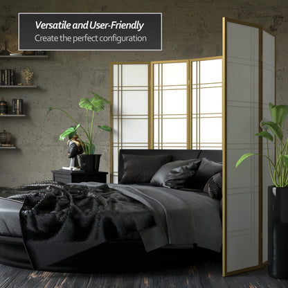 Red Lantern 6 ft. Tall Double Cross Shoji Screen - Gold - 5 Panels