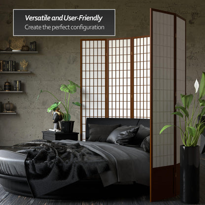 Oriental Furniture 7 ft. Tall Window Pane Shoji Screen - Walnut - 5 Panels
