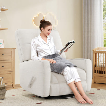 IDEALHOUSE Recliner Chair, 360° Swivel Rocking Glider Chair for Adults with Adjustable Backrest & Footrest, Cozy Linen Upholstered Armchair for Living Rooms, Bedrooms, Apartments, Beige