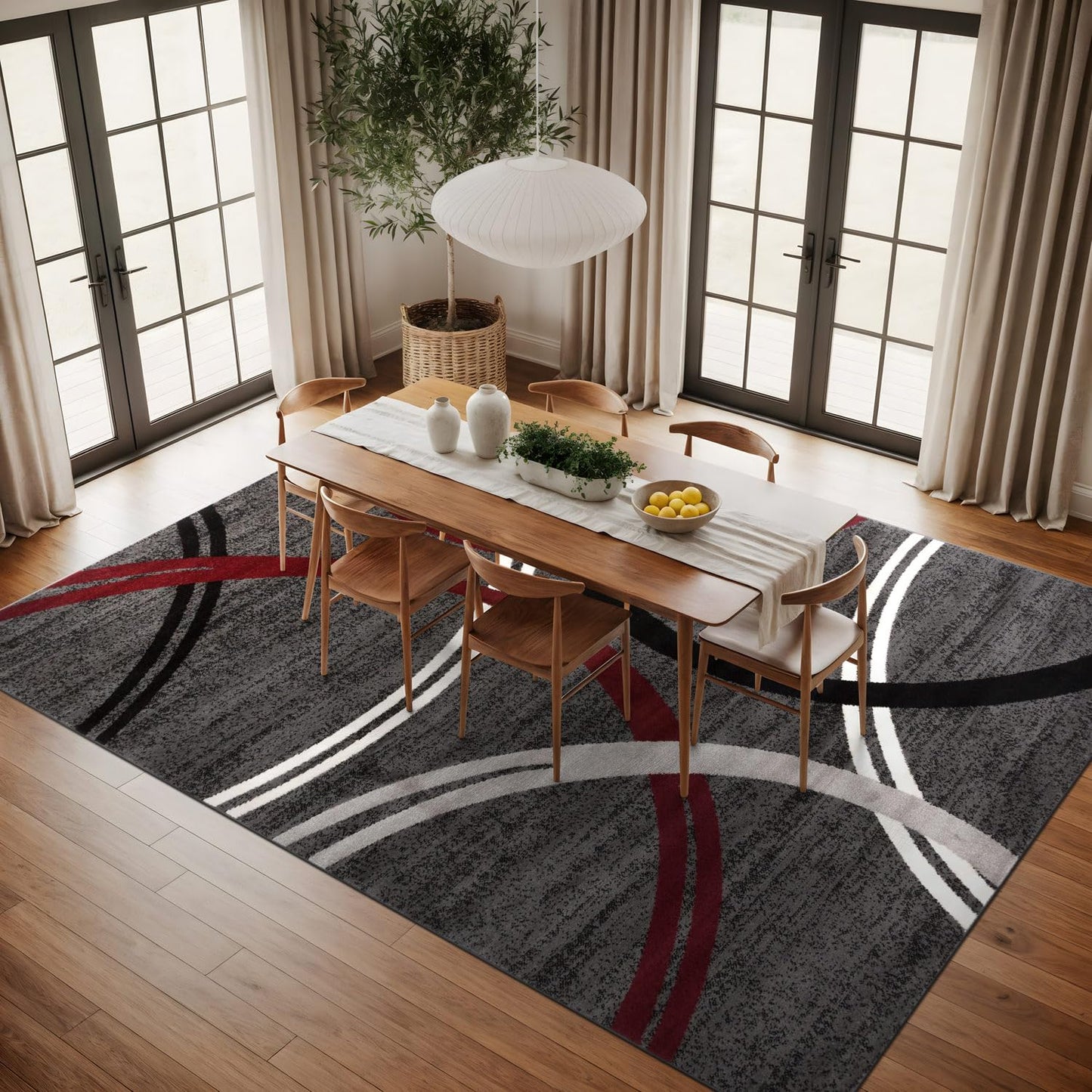 Rugshop Modern Wavy Circles Design Non-Shedding Area Rug, Carpet for Living Room, Dining Room, or Office,Grand Room,Open Spaces Red, 10' x 14'