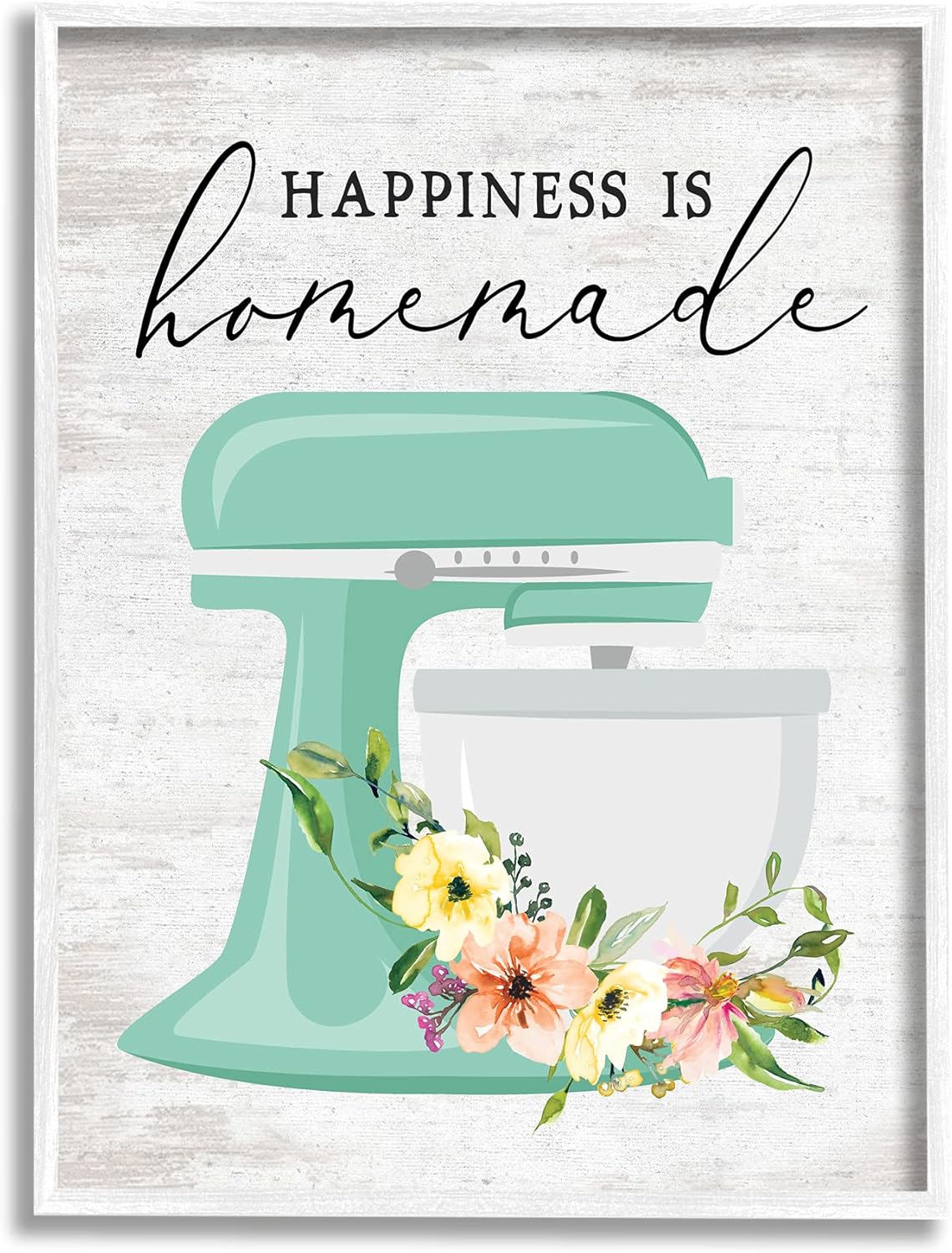 Stupell Industries Happiness is Homemade Phrase Floral Kitchen Stand Mixer, Designed by Lettered and Lined Wall Art, 24